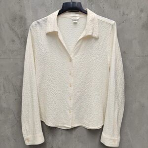 Christopher & Banks Plisse Button Front Shirt Womens XL Ivory Minimalist Preppy